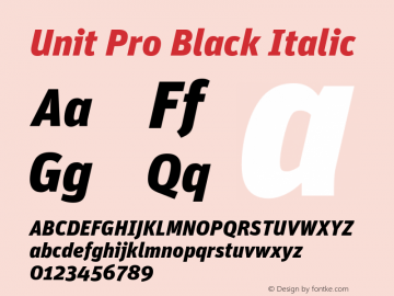 UnitPro-BlackIta Version 7.504; 2005; Build 1003 Font Sample