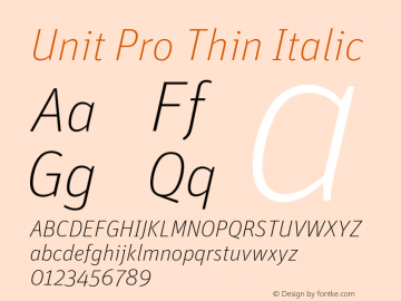 UnitPro-ThinIta Version 7.504; 2005; Build 1003 Font Sample