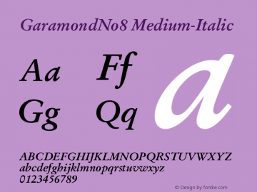 GaramondNo8 Medium Italic Version 1.06 Font Sample