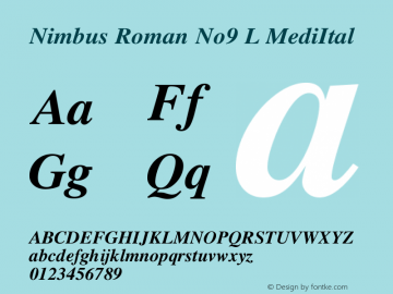 Nimbus Roman No9 L Medium Italic Version 1.06 Font Sample