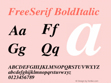 Free Serif Bold Italic Version $Revision: 1.202 $ Font Sample