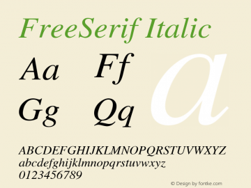 Free Serif Italic Version $Revision: 1.235 $ Font Sample