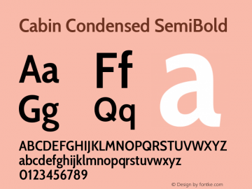 Cabin Condensed SemiBold Version 2.200 Font Sample