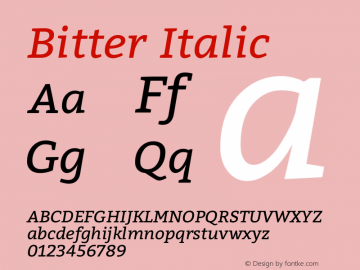 Bitter Italic Version 1.002 Font Sample