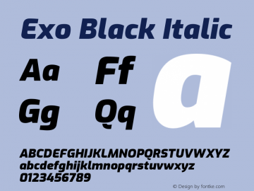 Exo Black Italic Version 1.500; ttfautohint (v1.6) Font Sample