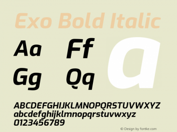 Exo Bold Italic Version 1.500; ttfautohint (v1.6) Font Sample