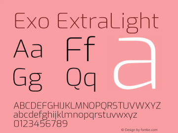 Exo ExtraLight Version 1.500; ttfautohint (v1.6) Font Sample