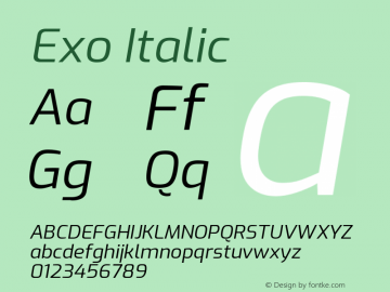 Exo Italic Version 1.500; ttfautohint (v1.6) Font Sample