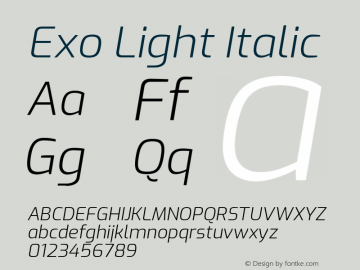 Exo Light Italic Version 1.500; ttfautohint (v1.6) Font Sample