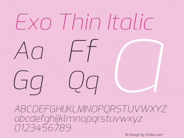 Exo Thin Italic Version 1.500; ttfautohint (v1.6)图片样张