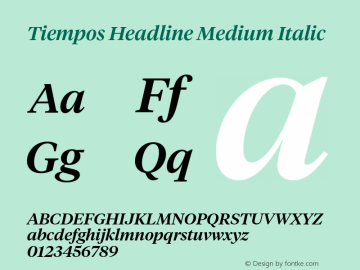 TiemposHeadline-MediumItalic Version 1.001;PS 1.000;hotconv 1.0.57;makeotf.lib2.0.21895 Font Sample