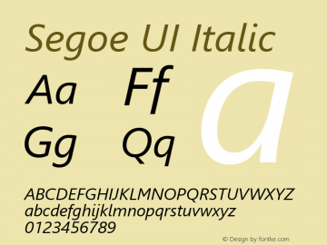Segoe UI Italic Version 5.22 Font Sample
