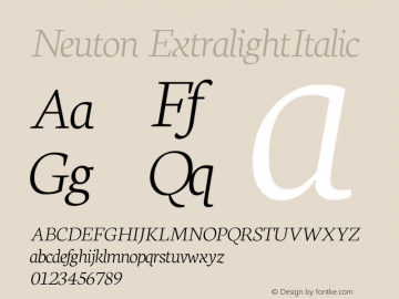 Neuton Extralight Italic Version 1.46 Font Sample