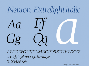 Neuton Extralight Italic Version 1.46 Font Sample