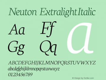 Neuton Extralight Italic Version 1.46 Font Sample