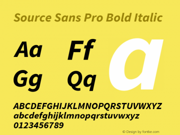 Source Sans Pro Bold Italic Version 1.076;PS 2.000;hotconv 1.0.86;makeotf.lib2.5.63406 Font Sample