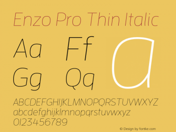 EnzoPro-ThinItalic Version 7.504; 2012; Build 1021 Font Sample