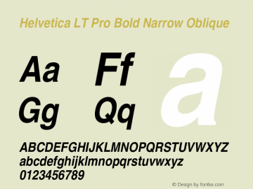HelveticaLTPro-BdNarrowObl Version 1.100;PS 001.001;hotconv 1.0.38 Font Sample