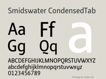 Smidswater CondensedTab  Font Sample