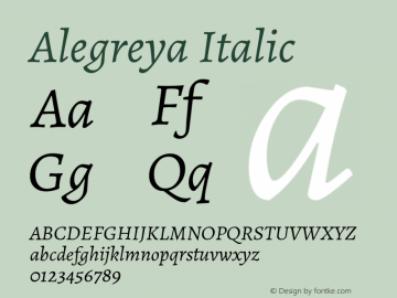 Alegreya Italic Version 1.003 Font Sample
