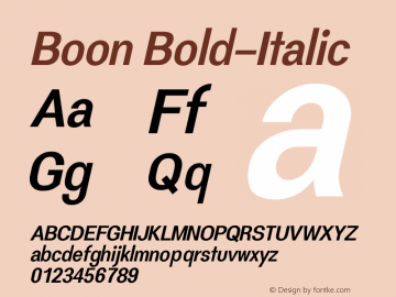 Boon Bold Italic Version 0.3.1 Font Sample