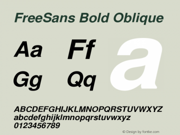 FreeSans Bold Oblique Version $Revision: 2268 $ Font Sample