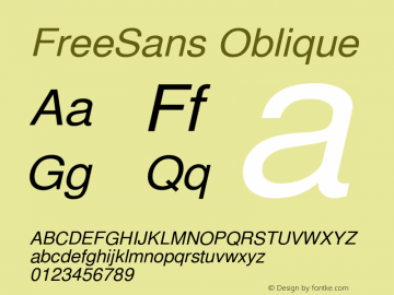 FreeSans Oblique Version $Revision: 2261 $ Font Sample