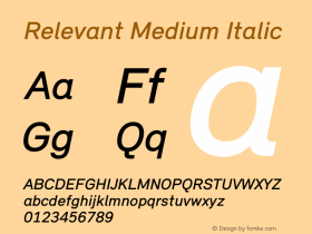 Relevant Medium Italic Version 2.004 2011 Font Sample