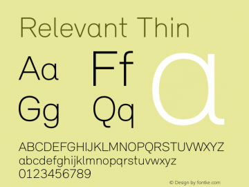 Relevant Thin Version 2.004 2011 Font Sample