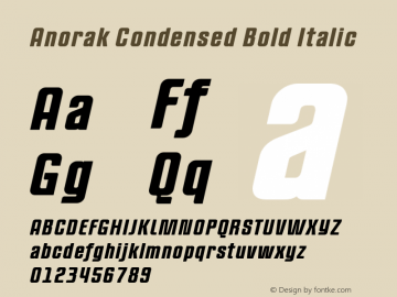 AnorakCondensed-BoldItalic Version 1.000;PS 1.10;hotconv 1.0.38 Font Sample