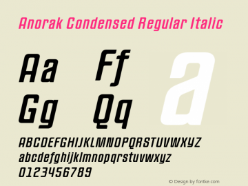 AnorakCondensed-Italic Version 1.000;PS 1.10;hotconv 1.0.38图片样张