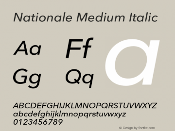 Nationale-MediumItalic Version 1.002 Font Sample