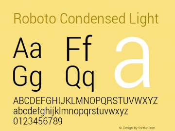 Roboto Condensed Light Regular Version 1.100141; 2013 Font Sample