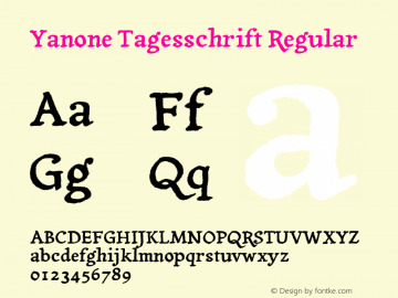 Yanone Tagesschrift Regular Version 1.000 2005 initial release Font Sample