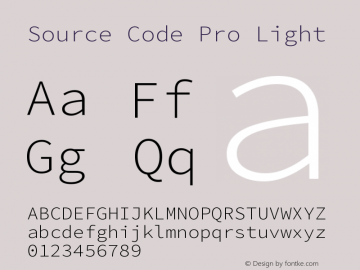 Source Code Pro Light Version 1.017;PS 1.000;hotconv 1.0.70;makeotf.lib2.5.5900 Font Sample