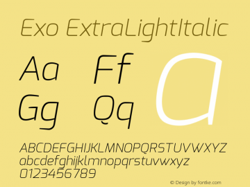 Exo ExtraLight Italic Version 1.00 Font Sample