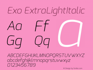 Exo ExtraLight Italic Version 1.00 Font Sample