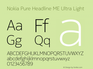 Nokia Pure Headline ME Ultra Light Version 1.170 Font Sample