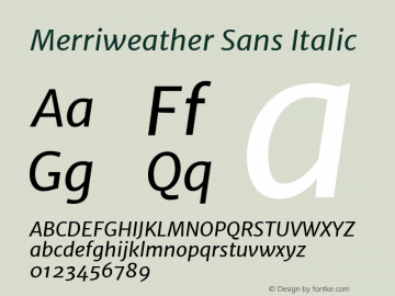 MerriweatherSans-Italic Version 1.000 Font Sample