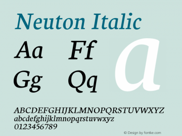 Neuton Italic Version 1.32 Font Sample