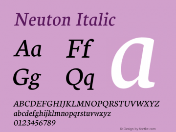 Neuton Italic Version 1.32 Font Sample