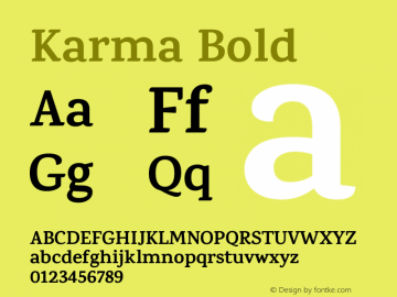 Karma Bold Version 1.202;PS 1.0;hotconv 1.0.78;makeotf.lib2.5.61930; ttfautohint (v1.1) -l 7 -r 28 -G 50 -x 13 -D latn -f deva -w G Font Sample