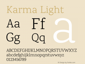 Karma Light Version 1.202;PS 1.0;hotconv 1.0.78;makeotf.lib2.5.61930; ttfautohint (v1.1) -l 7 -r 28 -G 50 -x 13 -D latn -f deva -w G Font Sample