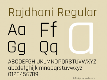 Rajdhani Regular Version 1.201;PS 1.0;hotconv 1.0.78;makeotf.lib2.5.61930; ttfautohint (v1.1) -l 7 -r 28 -G 50 -x 13 -D latn -f deva -w G Font Sample