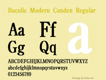 Bucolic Modern Conden Regular Unknown Font Sample