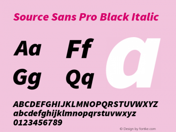 Source Sans Pro Black Italic Version 1.050;PS 1.000;hotconv 1.0.70;makeotf.lib2.5.5900 Font Sample