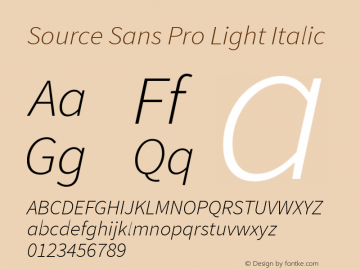 Source Sans Pro Light Italic Version 1.050;PS 1.000;hotconv 1.0.70;makeotf.lib2.5.5900 Font Sample