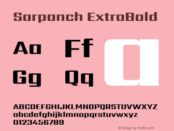Sarpanch ExtraBold Version 2.004;PS 1.0;hotconv 1.0.78;makeotf.lib2.5.61930; ttfautohint (v1.1) -l 8 -r 50 -G 200 -x 14 -D latn -f deva -w gGD -W -c图片样张