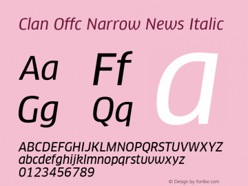 Clan Offc Narrow Italic Version 7.504; 2010; Build 1020图片样张