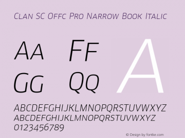Clan SC Offc Pro Narrow Book Italic Version 7.504; 2010; Build 1020 Font Sample
